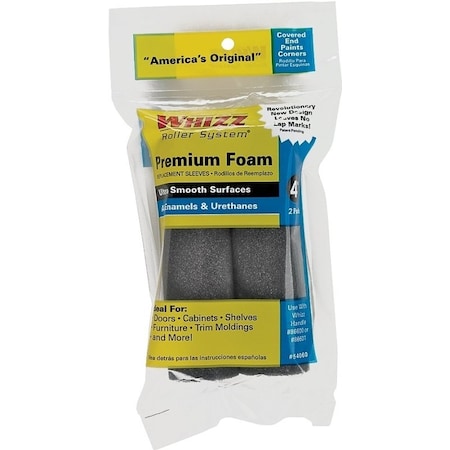 Whizz Roller Cover, 1/4 in Thick Nap, 4 in L, Foam Cover, Black 54060