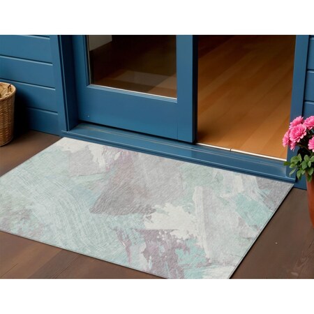 Homeroots 3' X 5' Blue Teal Blue And Gray Abstract Washable Indoor Outdoor Area Rug 611246