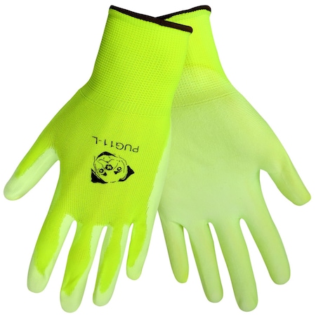 Global Glove PUG-11 Gloves, Neon Yellow Nylon, White Polyurethane Palm, 2XL, 12PK PUG-11-11