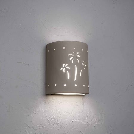 Luxury Lighting Mirage Flats 10 in Tall Ceramic Outdoor Wall Light, Palm Tree Cutouts, Cottonwood Paint Finish, 2PK (2) 101-22B-CW-ud-7-17
