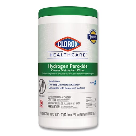 Clorox Hydrogen Peroxide Cleaner Disinfectant Wipes, 6.75 x 9, White, 95 Wipes CLO 30824