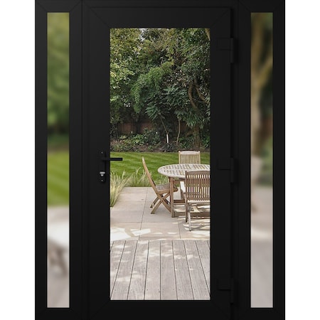 Vdomdoors Front Exterior Prehung Metal-Plastic Door Clear Glass / MANUX 8666 Matte Black / Office Commercial MANUX8666EXD-BLK-W16+36+16xH80-LH-I