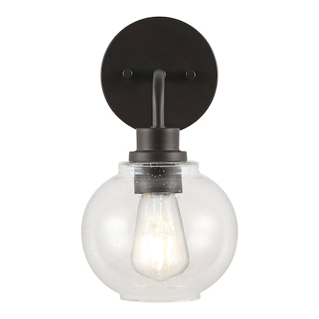 Jonathan Y Sandrine 6.5" 1-Light Iron/Seeded Glass Cottage Rustic LED Vanity Light, Oil Rubbed Bronze JYL7526A