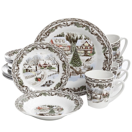 Gibson Home Christmas Toile 16 Piece Dinnerware Set 105979.16