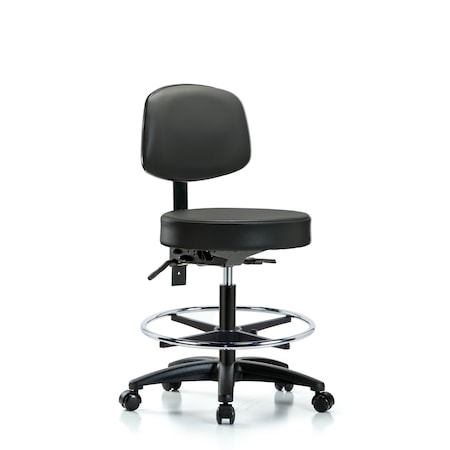 Blue Ridge Ergonomics Vinyl Stool, Back, Med Bench, Tilt, Foot Ring, Casters, Carbon BR-VMBST-RG-T1-CF-RC-8823