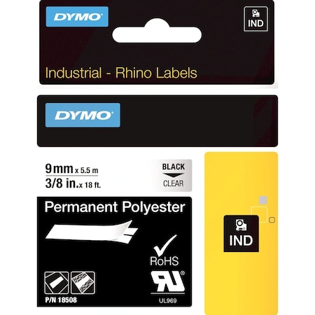 Dymo Rhino 3/8In X 18Ft, Clear Permanent Poly Labels 18508DMO