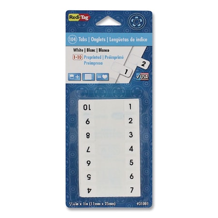 Redi-Tag Side Tab, 1-10, White, PK104 31001