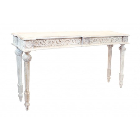 Homeroots 54" White Solid Wood Distressed Console Table 488793