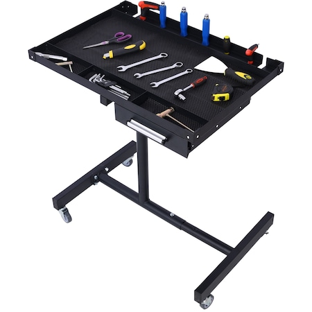 Wrightmaster 29 in. x 20 in. Black Adjustable Height Work Table with Drawer, 220 lb Capacity and 4 Swivel Casters ZR-65405