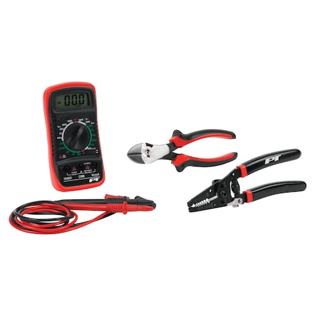 Performance Tool 3 pc. Electrician Tool Set, Digital Multimeter, Pliers, Wire Stripper W1714