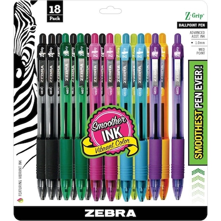 Zebra Pen Z-Grip Retractable Ballpoint 1.0mm Asst 18pk 22208