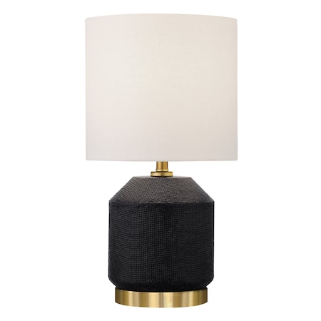 Homeroots 15" Black and Gold Ceramic Cylinder Table Lamp With White Drum Shade 546105