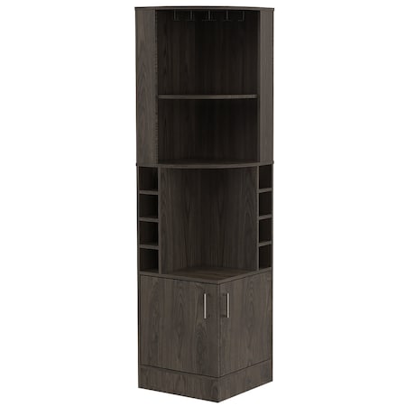 Homeroots 71in Dark Brown Wood Corner Bar Cabinet With Two Doors 477754
