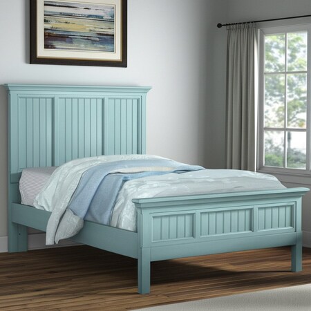 Homeroots Aqua Blue Ribbed Texture Distressed Solid Wood Queen Bed Frame 571385
