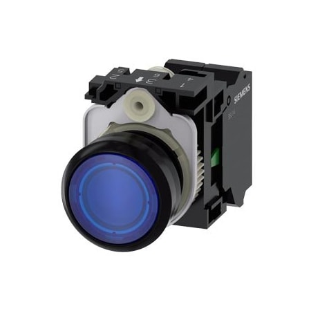 Siemens Illuminated pushbutton, 22 mm, round, plastic, blue, pushbutton 3SU1102-0AB50-3BA0-ZY15