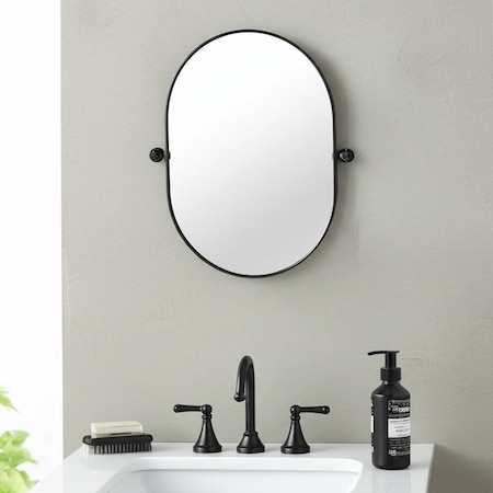 Homeroots 36" Black Oval Iron Framed Bathroom Vanity Mirror 565029