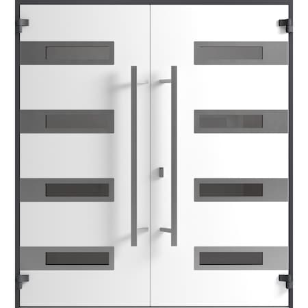 Vdomdoors Front Exterior Prehung Aluminum Double Doors Ronex0131 Black Enamel Mirrored Clear Glass Entry RONEX0131DEXD-BLK-W72xH96-LH-O