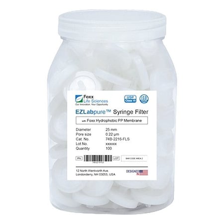 Foxx Life Sciences Syringe Filters, PK100 74B-2216-FLS
