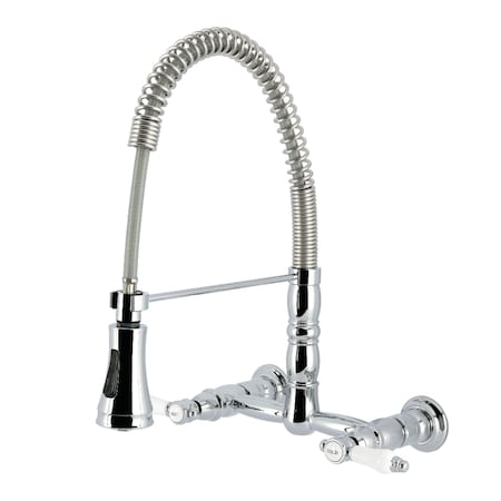 Kingston Brass Double-Handle Wall-Mount Pre-Rinse Bridge Kitchen Faucet, Polished Chrome GS1241BPL