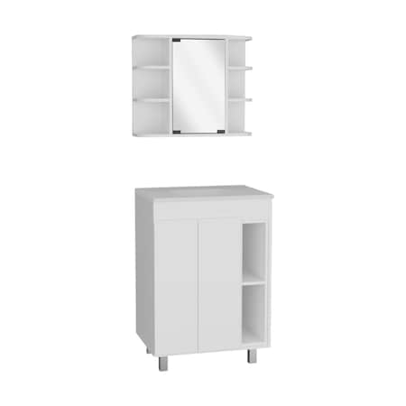Homeroots 24" White Wood Freestanding Bathroom Vanity With Sink And Medicine Cabinet With Mirror 546366