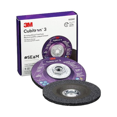 3M Cubitron Depressed Center Wheel, Type 27, 4 1/2 in Dia, 0.25 in Thick, 5/8"-11 Arbor Hole Size, Ceramic 66202