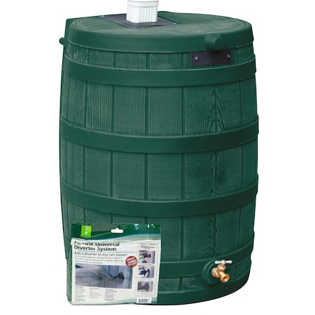 Good Ideas Rain Wizard 50 Gallon Rain Barrel With Diverter Kit - Green RW50-DIV-GRN