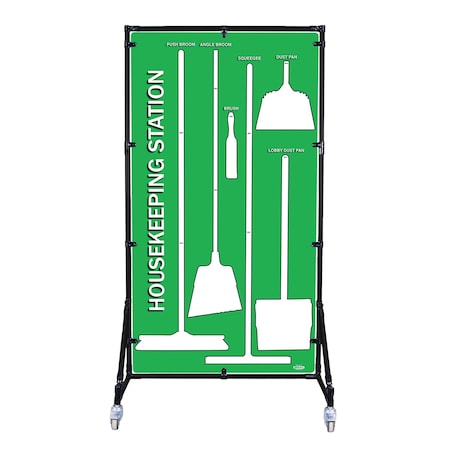 5S Supplies Housekeeping Shadow Board Broom Station V3, Green / White Shadows, Kit HSB-V3-GREEN/WHITE-KIT