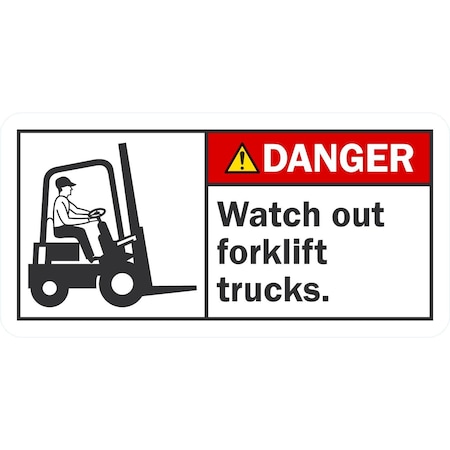 Lyle Watch Out Forklifts Lift Trucks (With Symbol), 10x5, Non-Reflective, White G-1494-NA_10x5