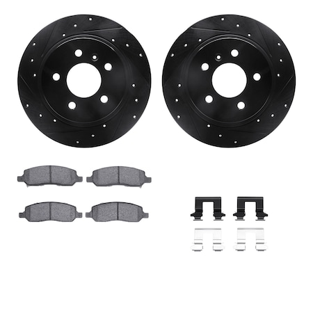 Dynamic Friction Co DFC Rotors-Drilled & Slotted-Black w/ 5000 Advanced Brake Pads Incl Hdw 8512-45005