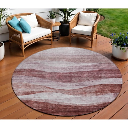 Homeroots 8' Blush And Brown Round Abstract Washable Indoor Outdoor Area Rug 604961