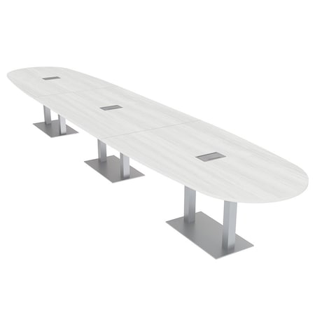 Skutchi Designs Boval Conference Table With Power Unit, 48 in W, 216 in L, White HAR-BOVL-48X216-DOU-WA7976-ESIL