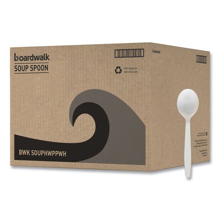 Boardwalk Heavyweight Polypropylene Cutlery, Soup Spoon, White, PK1000 SOUPHWPPWH