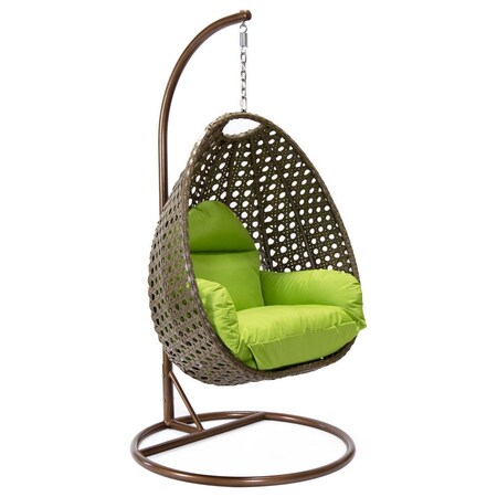 Leisuremod Beige Wicker Hanging Egg Swing Chair with Light Green Cushions ESCBG-40LG