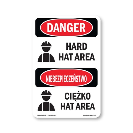 Signmission OSHA Danger Sign, Hard Hat Area Bilingual, 18in X 12in Rigid Plastic, OS-DS-P-1218-VP-1292 OS-DS-P-1218-VP-1292