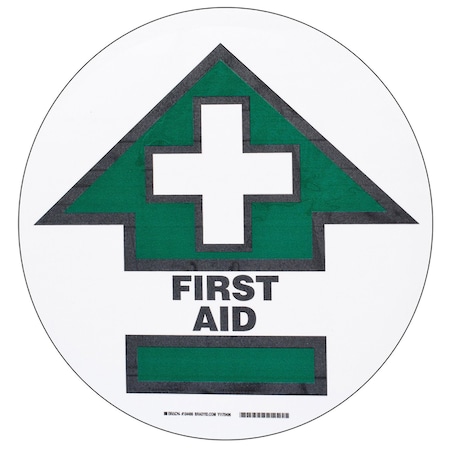 Brady Floor Safety Sign, 17in Dia x 0.011in D, Polyester, Black/Green on White 104486