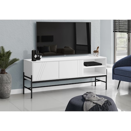 Monarch Specialties Tv Stand, 60 Inch, Console, Storage Cabinet, Living Room, Bedroom, White Laminate I 2738