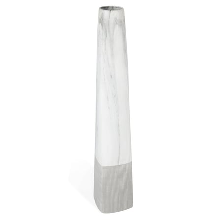 Homeroots 40" White Faux Marble Tapered Ceramic Floor Vase 576740