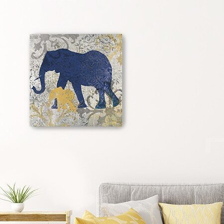 Homeroots Exotic Blue And Gold Elephant Unframed Print Wall Art 398844