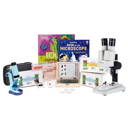 Amscope Kid's Genuine Insect Explorer Set featuring 60X-120X Portable LED Handheld Microscope, Ultimate Inse KVB-INST-612-EXP