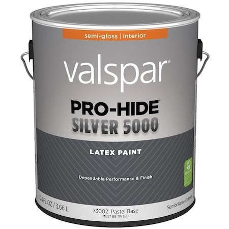 Valspar Pro-Hide Silver 5000 7300 Latex Paint, Water Base, Semi-Gloss, Pastel Base, 1 gal 028.0073002.007