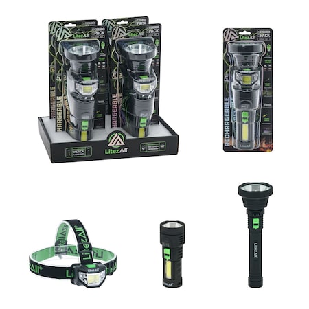 Litezall Rechargeable Flashlight and Headlamp Combo LA-ULCMB-4/8