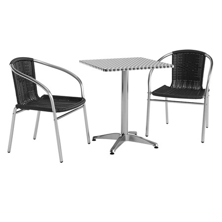 Flash Furniture Square Table Set, Aluminum, Plastic, Rattan, Stainless Steel, Grey TLH-ALUM-24SQ-020BKCHR2-GG