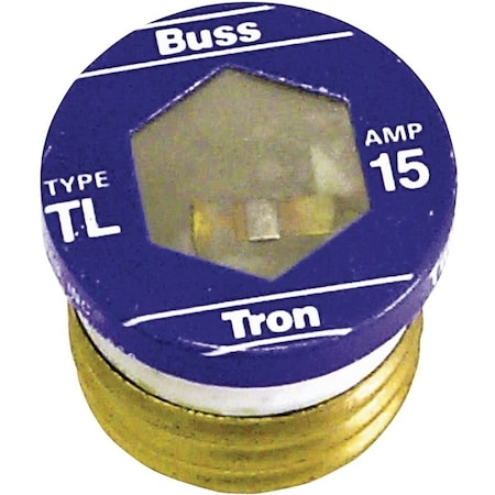 Eaton Bussmann Plug Fuse, TL Series, Time-Delay, 15A, 125V AC, Indicating, 10kA at 125V AC TL-15