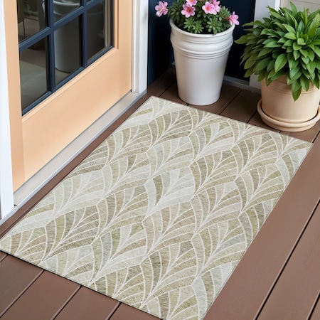 Homeroots 3' X 5' Khaki Tan And Beige Geometric Washable Indoor Outdoor Area Rug 589230