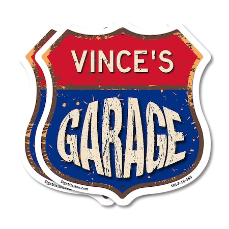 Signmission Vince's Garage, 18 inch X 18 inch, Plastic Sign, 2PK SHI-P-2PACK-18-383-VINCE