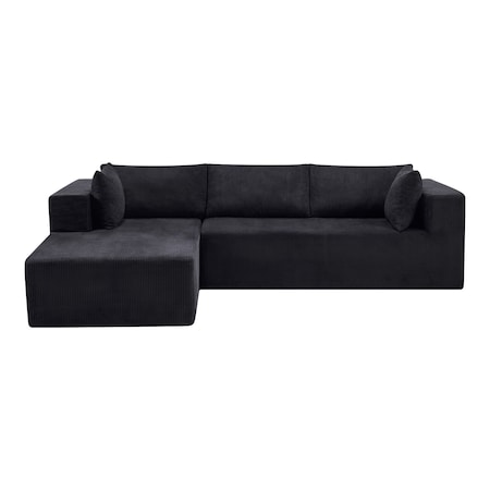 Homeroots 105" Black Corduroy Modular Sofa Chaise With Toss Pillows 723850