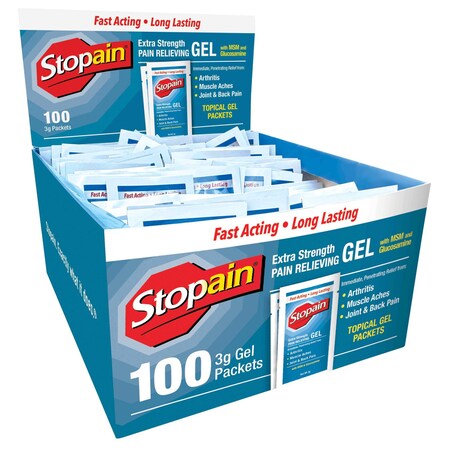 Stopain Extra Strength Topical Pain Relief, 8% Menthol, 100x3g Gel Packet Dispenser 5-880-024