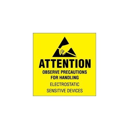Bubblefast 2 x 2'' - ''Attention - Observe Precautions'' Fluorescent Yellow Labels BFDL1369