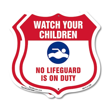 Signmission Pool Safety Shield Sign Attention Watch, 6 inch X 6 inch, Plastic Sign, 2PK SHI-P-2PACK-6-430