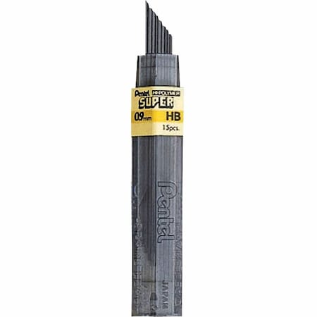 Pentel of America 509HB 0.9 mm Super Hi-Polymer Lead Refills HB; Black - 15 Per Pack 509HB